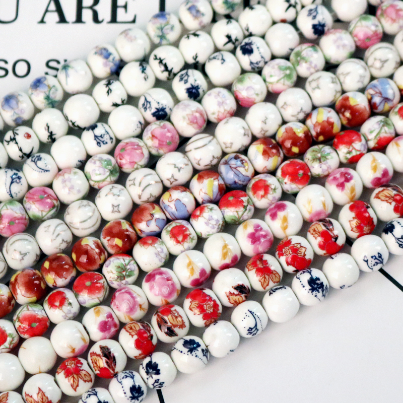 Wholesale 500pcs/lot Mixed Colors Hand Painted Ceramic Beads Plant Flowers Porcelain Bracelet DIY Beads For Jewelry Making