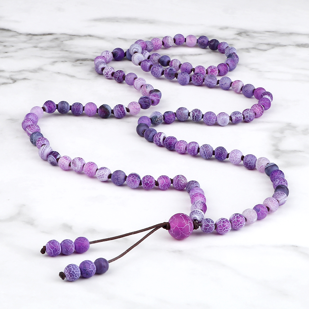 Men Chakra Beads Wrap Bracelets Vintage Handmade Buddhist Prayer Long Necklace Lucky Purple Weathered Stone Yoga Bangles Jewelry