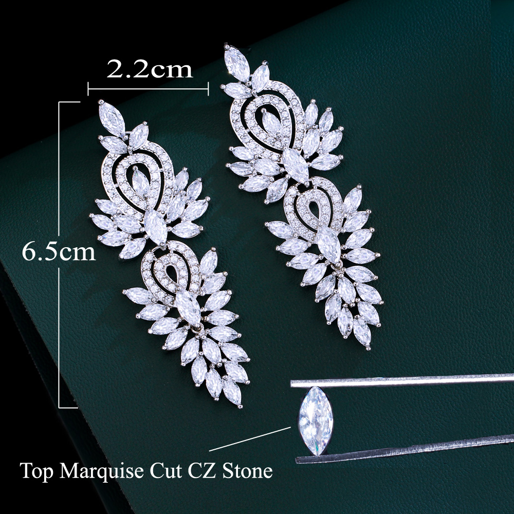 CWWZircons Vintage Wedding Party Jewelry Accessories Gorgeous Cubic Zirconia Big Long Luxury Bridal Earring for Women CZ309