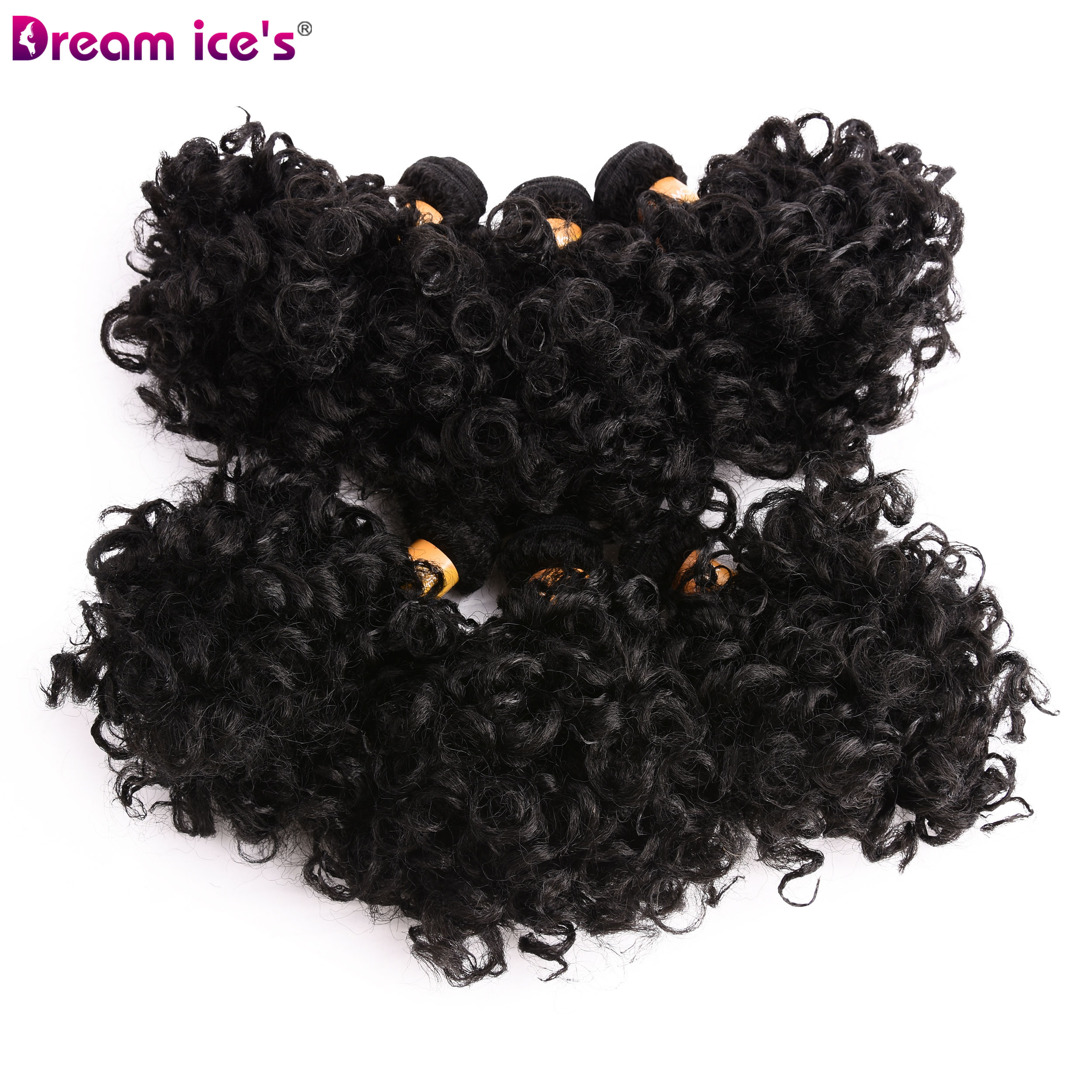 Short Black Synthetic Afro Kinky Curly Bundles Extensions Nature Hair 6Pcs/Lot Weave Curls Fake Hair Fiber For Women Dream Ice's