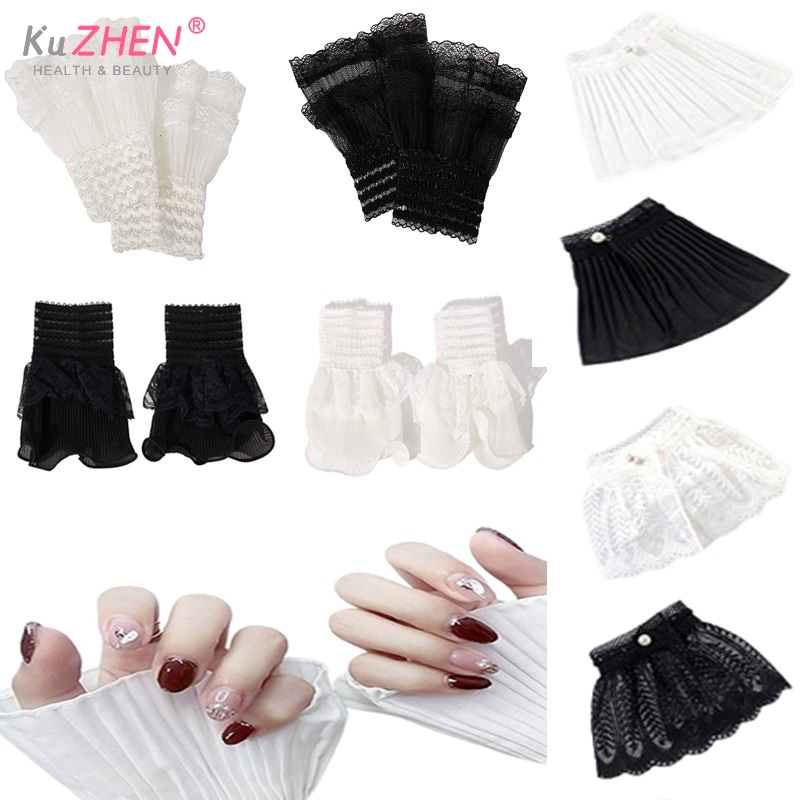 1Pcs/1Pair Manicure Photo Decorative Cuff Double-layer Mesh Horn Sleeve Nail Showing Posing Sleeve DIY Shooting Background Prop