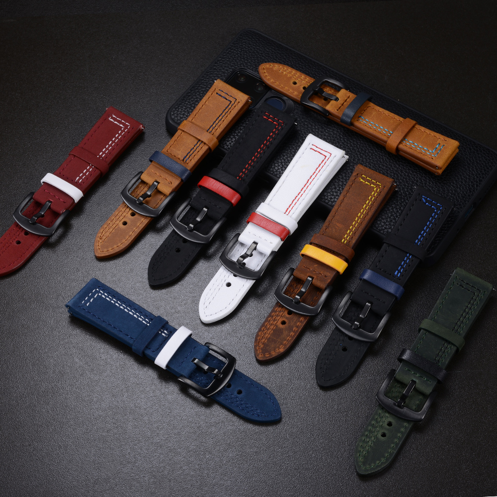 Vintage Genuine Leather Watchbands Samsung Galaxy, Garmin Huawei Bands 22mm 20mm Women Men Cowhide Watch Band Strap Watchband