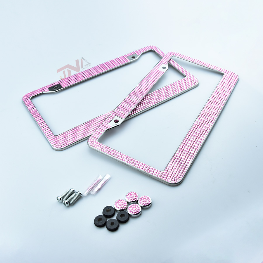 Girl Bling Cryst License Plate Frame Pink/Black/White Glitter Car Frame Plate