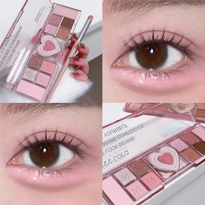 Love Heart Pink Eyeshadow 12 Colors Natural Glitter Pink Low Saturation Delicate Eye Makeup Cosmetic Waterproof Sweat Proof 240624