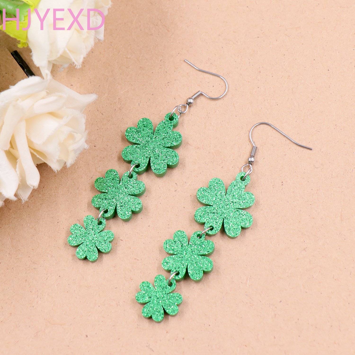 60MM Patrick's Day Four Leaf Clover Statement Earrings For Women Acrylic Lucky Charm Earrings