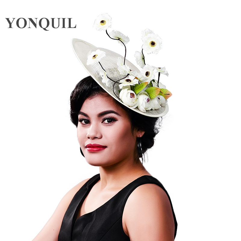 Newest Women Fancy Feather Fascinator Hats Black Silk Flower Bridal Headwear Wedding Hat and Fascinators Hair AccessoriesMD16010