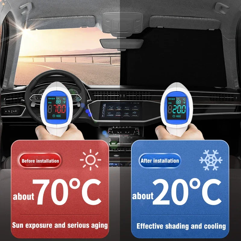 Portable Car Sun Shade Sunscreen Heat Insulation Interior Window Windshield Panel Parking Privacy Curtain Easy To Close Suitable