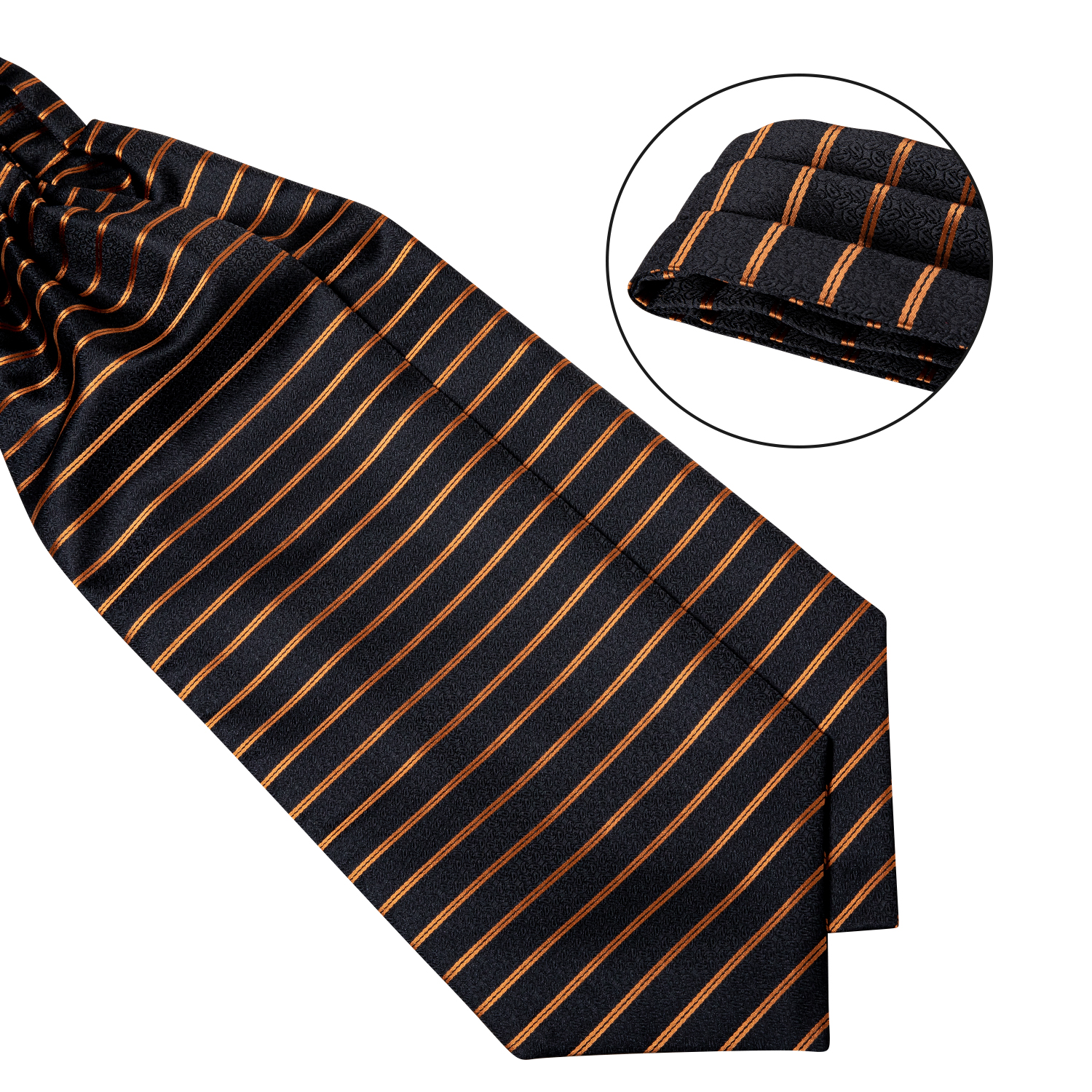 Luxury Gold Striped Black Cravat Ties For Men Vintage Ascot Tie Polyester Silk Neck Tie Cravat Tie Ring Gift For Men DiBanGu