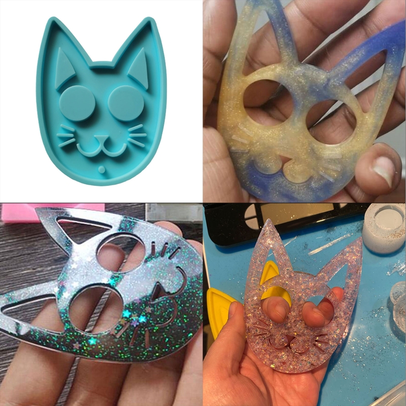 1Pc DIY Super Glossy Self-Defense Cat Keychain Pendant Casting Silicone Mould Clay Crafts Making Crystal Epoxy Resin Mold