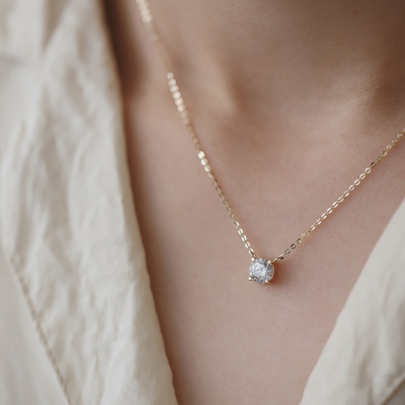 925 Sterling Silver French Simple Crystal Pendant Clavicle Chain Necklace Women Light Luxury Party Plating 14k Gold Jewelry