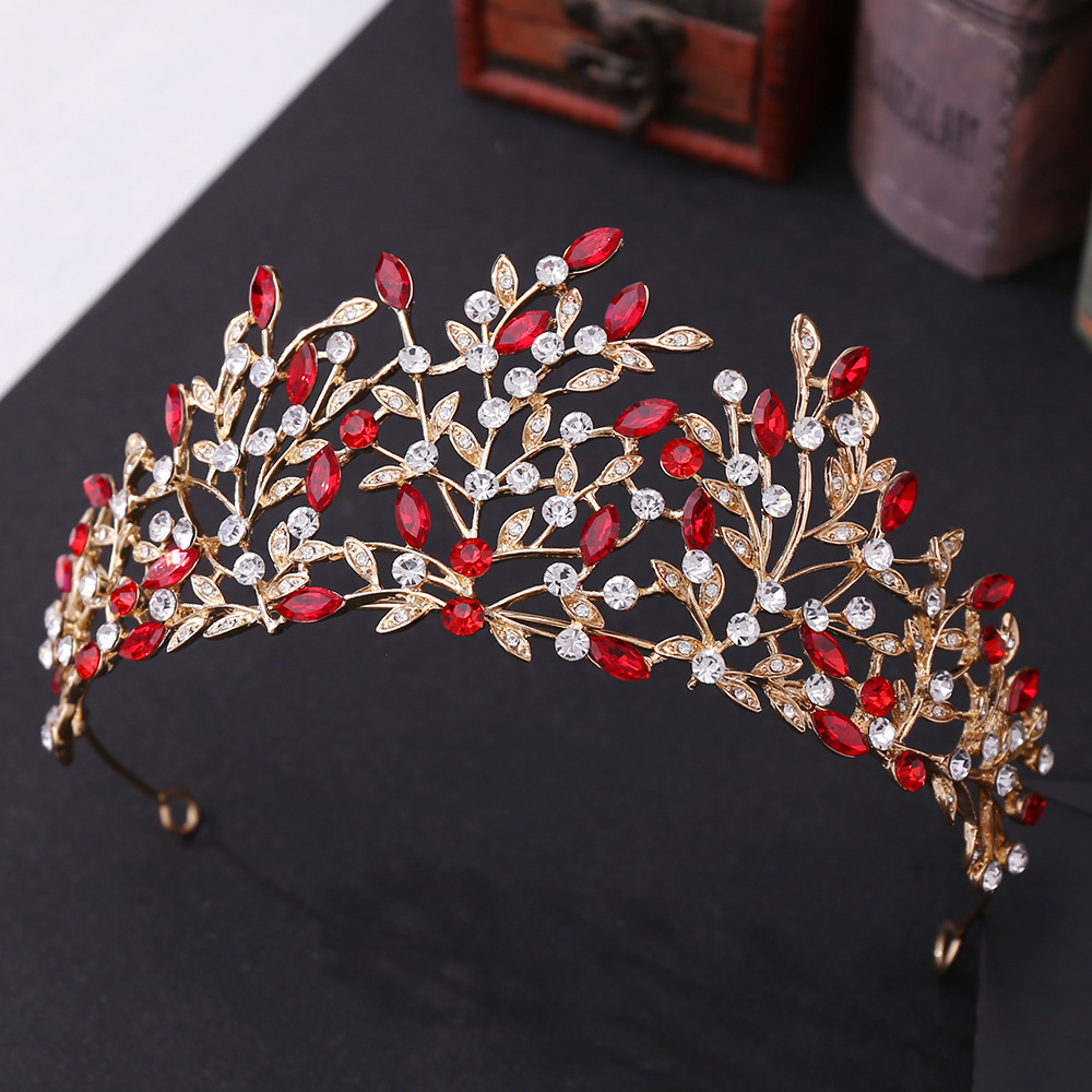 Baroque Retro Gold Color Green Crystal Leaf Bridal Tiara Crown Rhinestone Pageant Diadem Bride Headband Wedding Hair Accessories