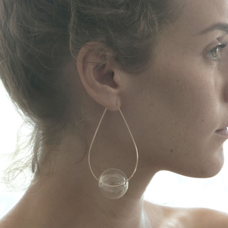 Original Large Water Drop Shape Clear Glass Ball Hoop Earrings For Women 2023 Unique Simple Wire Bubbles Earings Gift For Her