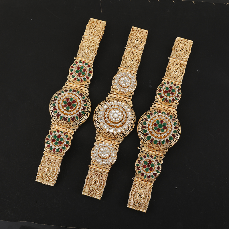 Luxury big size zinc alloy women's crystal belt jewelry aristocratic round hollowed-out wedding waist chain accessories