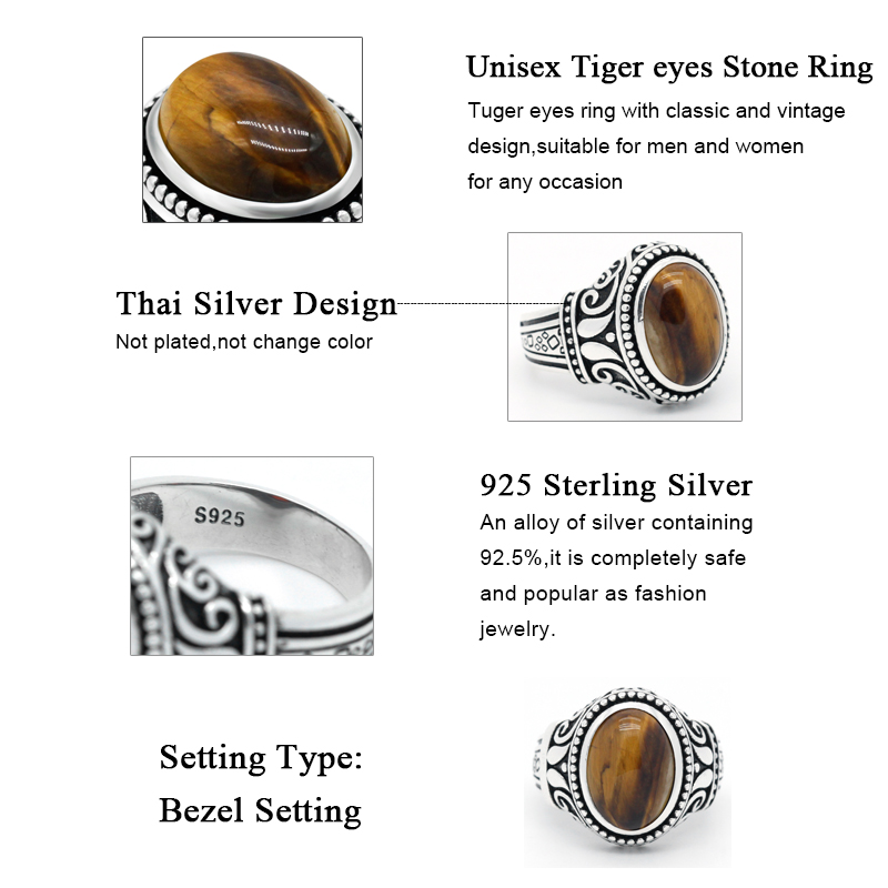 Vintage 925 Sterling Silver Male Ring with Turquoise/Agate/Tiger Eyes Stone Men Rings Turkish Handmade Thai Silver Jewelry Gift