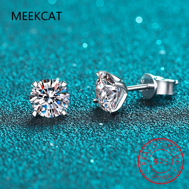 1.0 Carat 5mm Moissanite Gemstone Stud Earrings for Women Solid 925 Sterling Silver Fine Jewelry