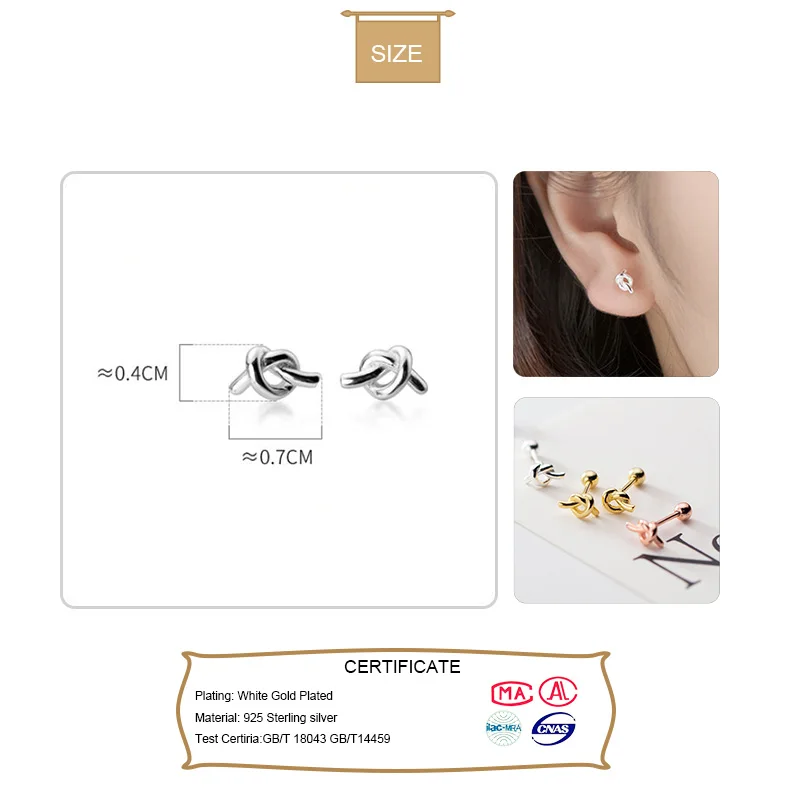 TrustDavis Real 925 Sterling Silver Knot Screw Stud Earrings For Women Children Baby Girls Kids Mini Minimalist Jewelry DA1870