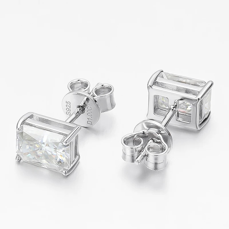 NKHOG 5*7mm Radiant Emerald Cut Moissanite Stud Earrings S925 Silver Plated 18K Gold Women Rectangle Diamond Gifts Jewelry GRA