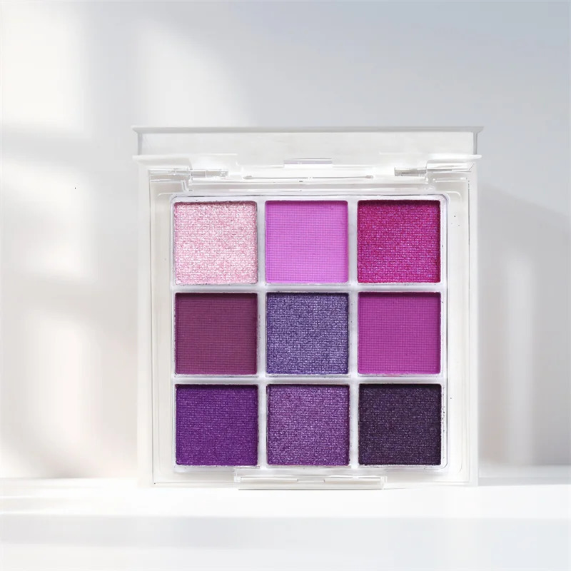 9 Colors Glitter Eyeshadow Palette Purple Violet Shimmer Pearlescent Matte Acrylic Eye Shadows Palette Waterproof Eye Make Up 240624