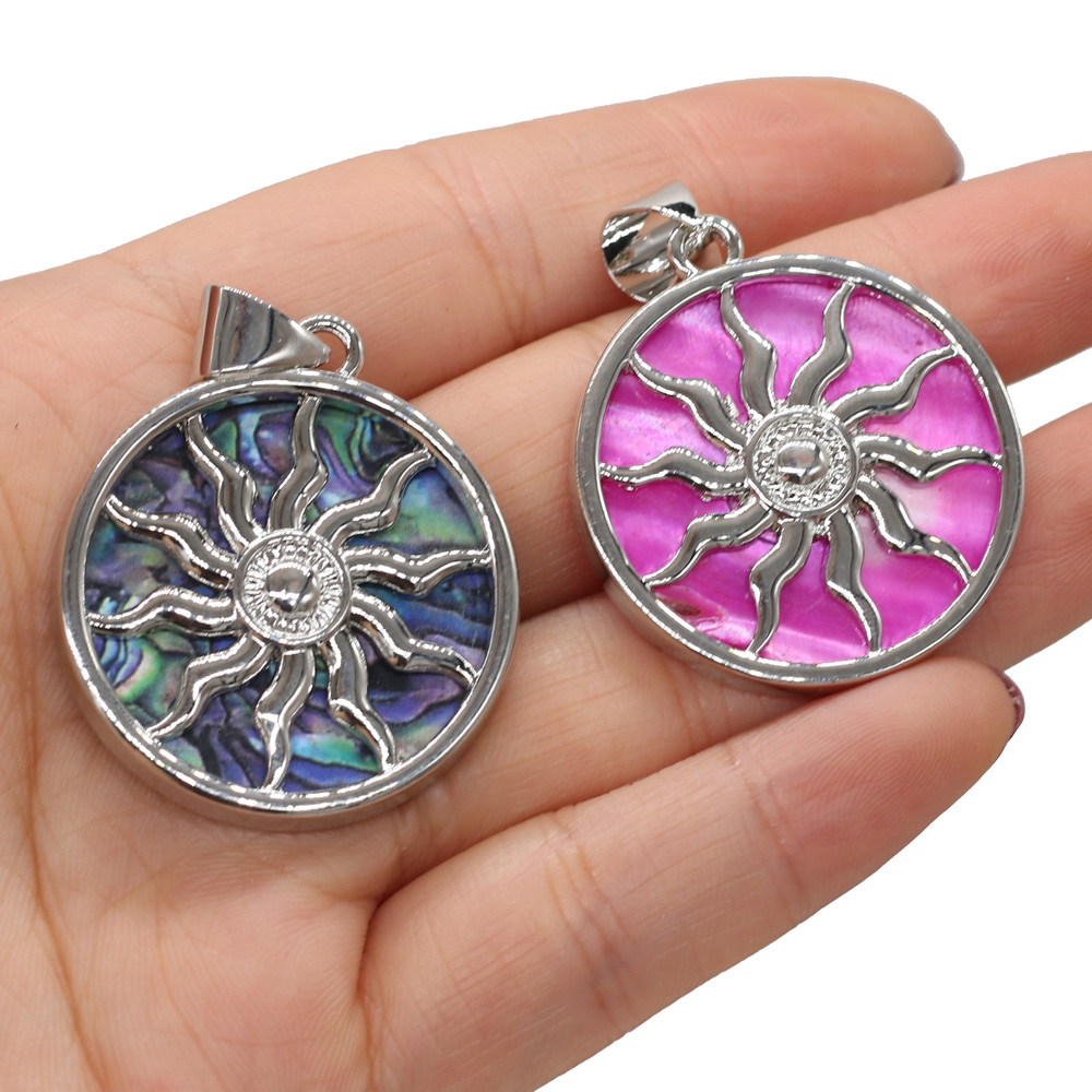 Charms Round Natural Shell Pendant Trendy Colorful Abalone Shells Pendants for Jewelry Making DIY Necklace Accessories 33x37mm