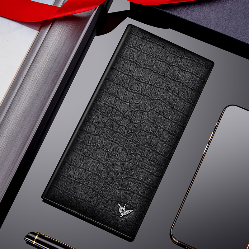 WILLIAMPOLO Men's Leather Wallet Long Card Holder Case Luxury Design Famous Brand Purse Gift For Men Purses