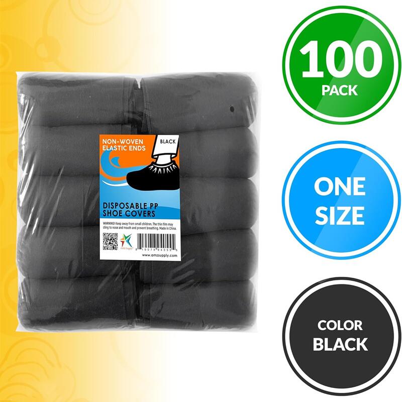 100 PCS Disposable Boot & Shoe Covers Black Non-Slip Large Size Booties Covering Indoor Guest Visitor Workplace Shoe Protectors
