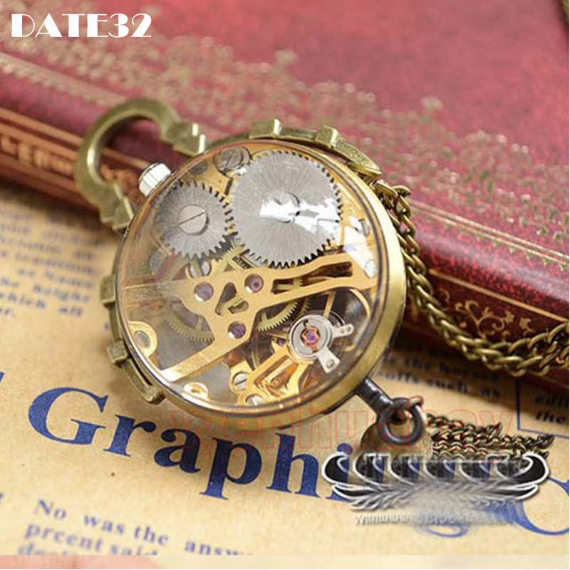 Luxury Transparent Ball Mechanical Pocket Watch Necklace Roman Numerals Dial High Quality Pendant Fob Chain Clock for Men Women