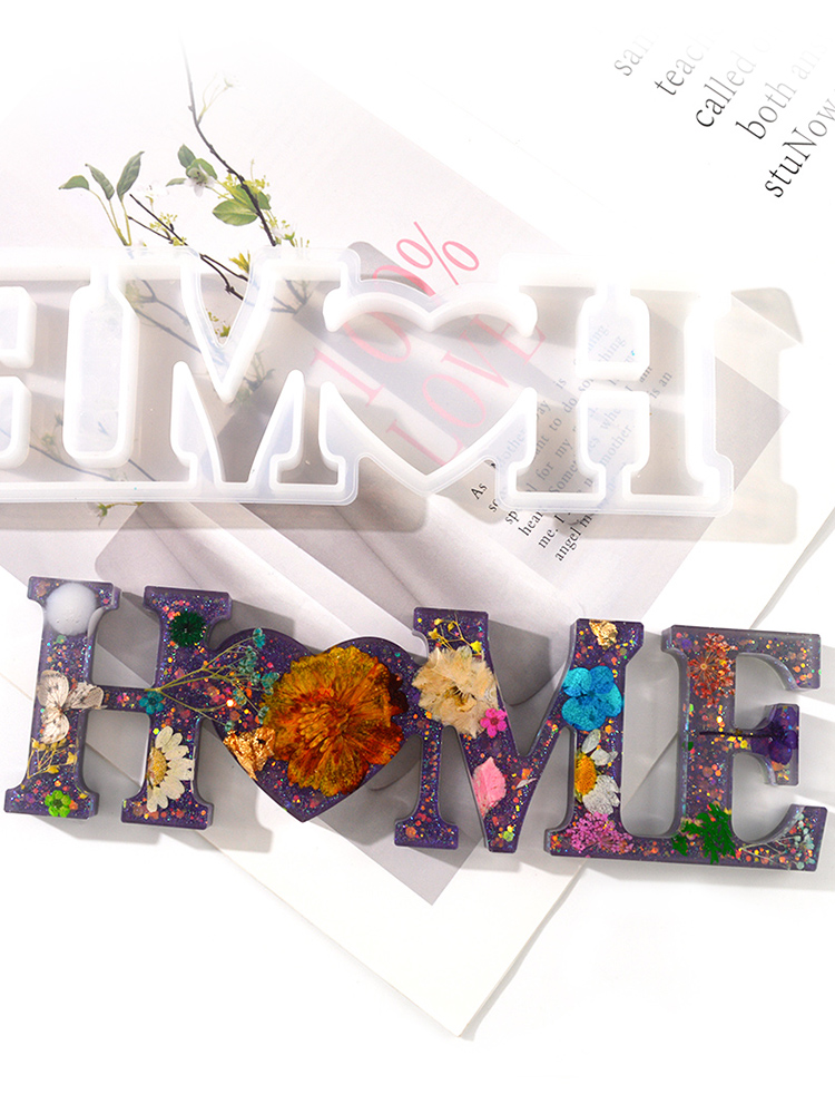 Obverse Reverse Side Moule Resine HOME FAMILY LOVE Shape Letter Resin Mold DIY Crafts Casting Sign Silicone Liquide Pour Moulage