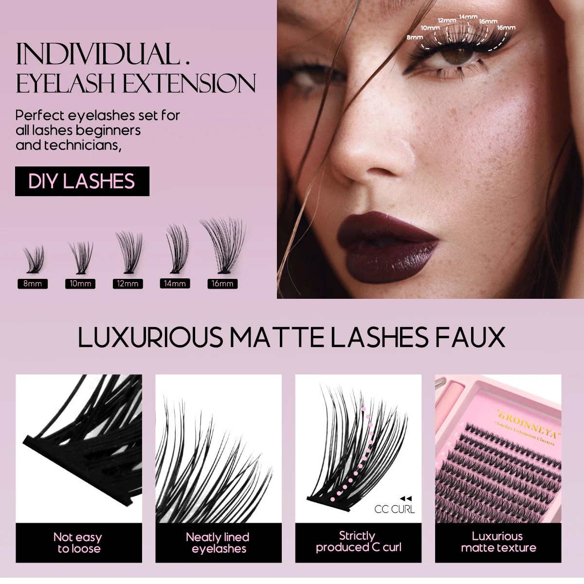 GROINNEYA Lash Clusters Kit With Waterproof Strong Hold DIY Lash Extension Kit Lash Bond And Seal And Eyelash Tweezers Makeup 240624