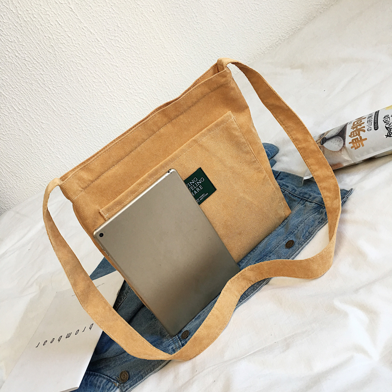 Women Corduroy Shoulder Bag Quality Canvas Crossbody Bags Simple Cloth Fabric Handbag Tote Solid Zipper Messenger Bags For Girls