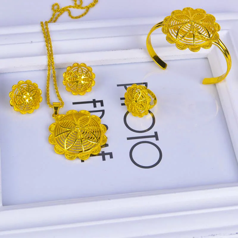 Shamty Habesha Style Jewelry Sets Pure Gold Color Silver Color For Women Trendy Round African Bridal Ethiopian Wedding A30002