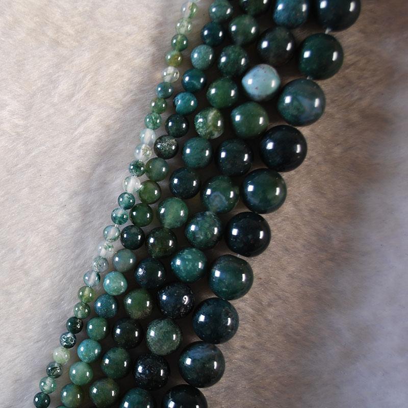 Natural Stone Moss Agates Round Gem Beads For Jewelry Making 4/6/8/10/12 MM DIY Bracelet Bulk Wholesale