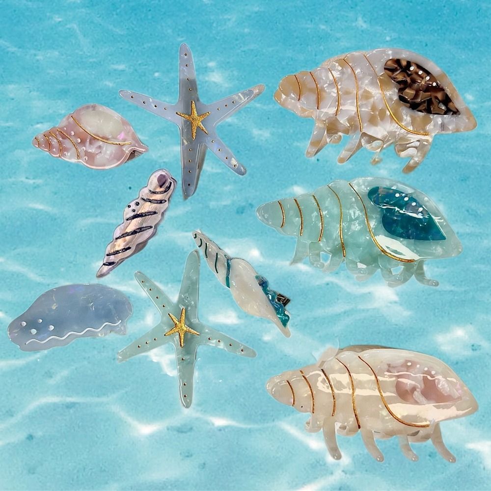 Starfish Acetate Hair Clip Hair Barrettes Acetic Acid Jellyfish Hair Clips for Women Conch Geometry Shape Hairpin for Student