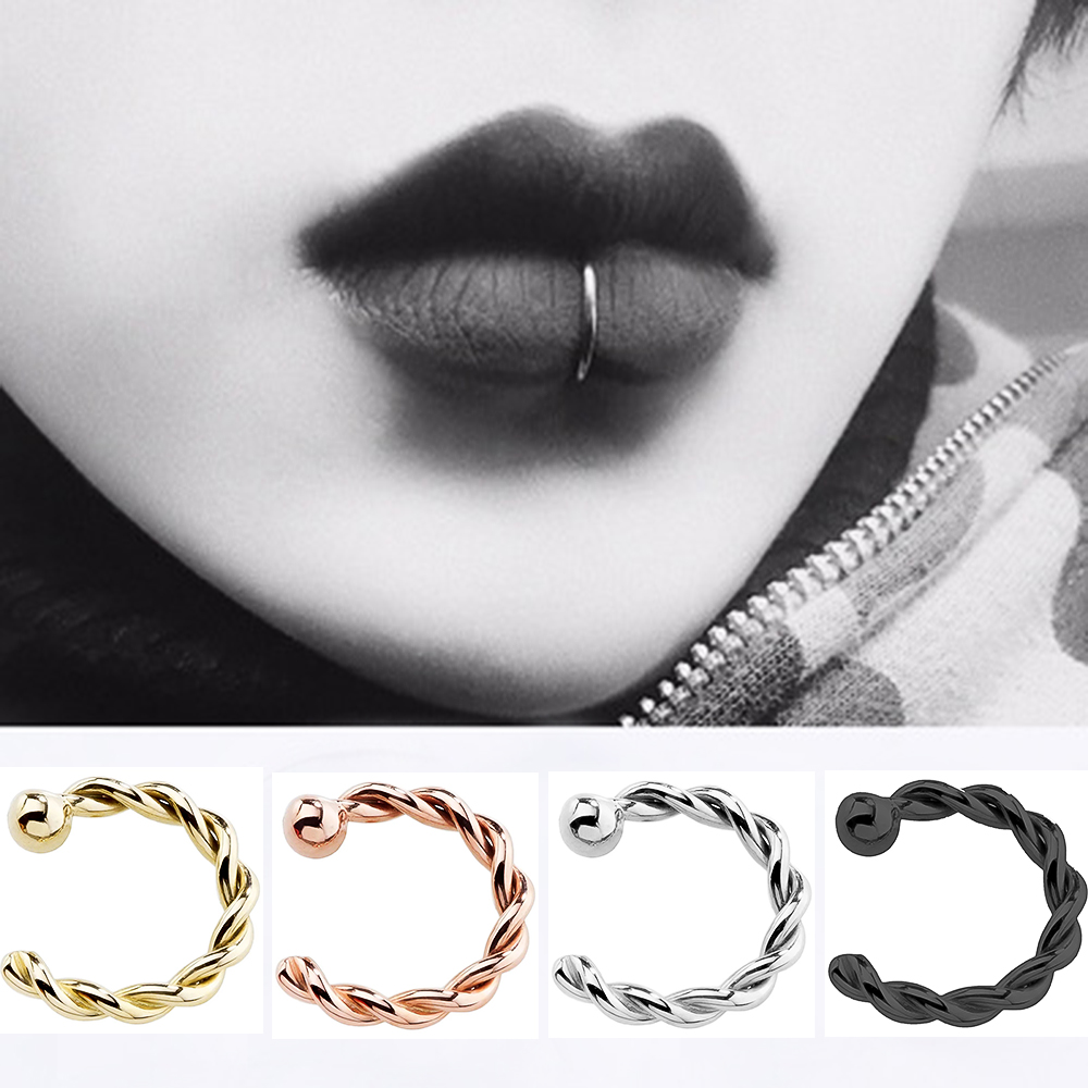 Huitan Punk Style Fake Nose Rings Lip Rings Body Jewelry Faux Piercing Clip Women Nose Rings Twist Design Gift for Cool Girl