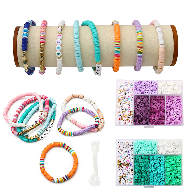 1160pcs/box 6mm Flat Round Polymer Clay Spacer Beads Kit with Box for Jewelry Making DIY Bracelets Earring Set