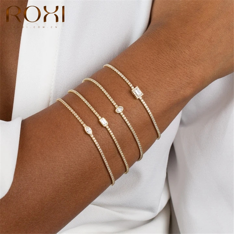 ROXI Copper Tennis Bracelet For Women Girls Minimalism Bracelet Charms Clavicle Bracelet Best Friend Jewellery Gift Pulseiras