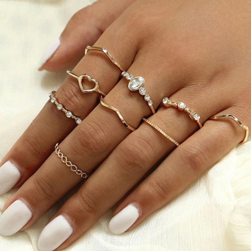Jewelry 9 Pcs/Set Trendy 9 Pieces Knuckle Ring Set All Match Lady Finger Ring Exquisite for Parties