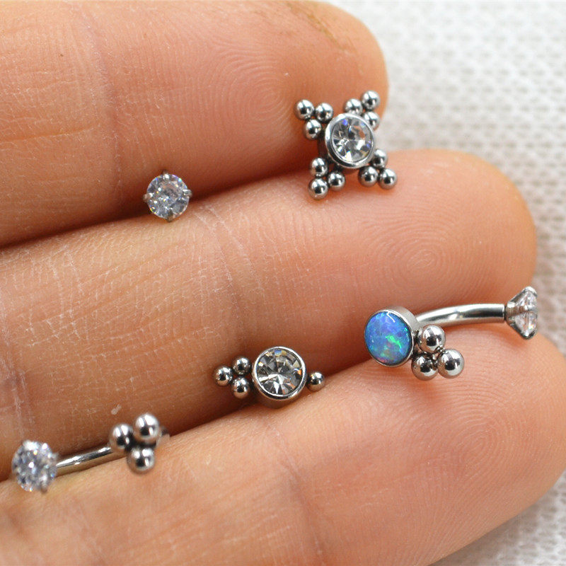 LOT50pcs 16G Body Jewelry Piercing - CZ Opal Internal Thread Lip Labret Studs Ear Ring Rook Helix Bar Eyebrow Nose Piercing New