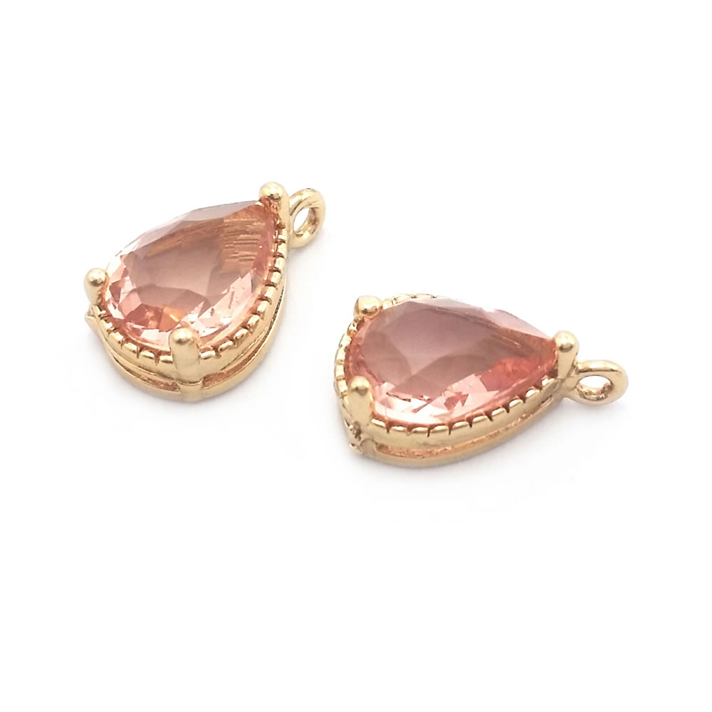 10PCS 6x8MM High Quality Champagne Gold Color Brass and Glass Drop Shape Charms Pendants Jewelry Necklace Earrings Accessories