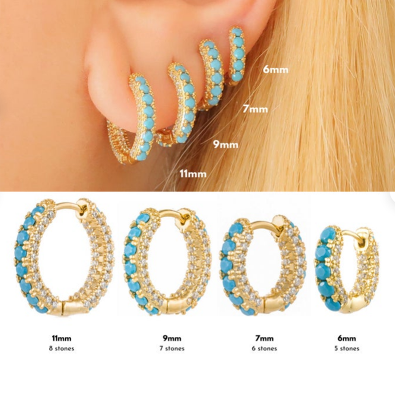 MC 925 Sterling Silver Turquoise Women Earrings 6 8 9 11mm Earring Hoops Formal Elegant Gorgeous Pendientes for Birthday Gift