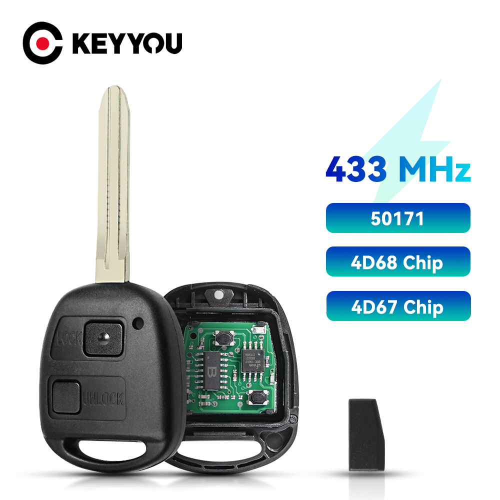 KEYYOU Remote Car Key Shell Case For Toyota Camry Land Cruser 120 Prado 2 Buttons 433MHz TOY43 Blade ID67 / ID68 Chip P/N 50171