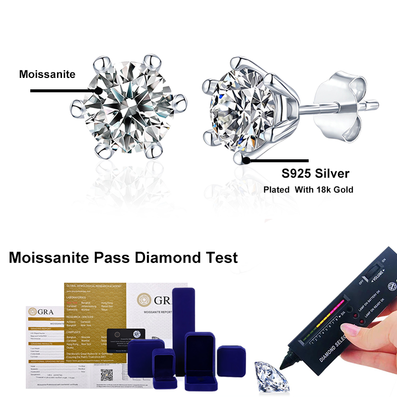 D Color 0.5 CT 100% Moissanite Stud Earrings for Women Ear Studs 925 Silver White Gold Plated Jewelry Pass Diamond Test