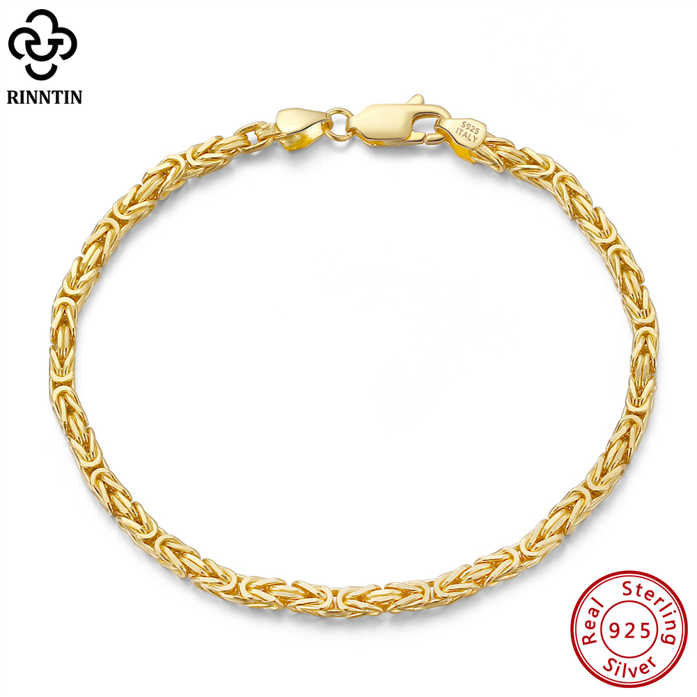 Rinntin Luxury 925 Sterling Silver Italian 2.5mm Flat Byzantine Link Chain Bracelet for Women Handmade Bracelet Jewelry SB122