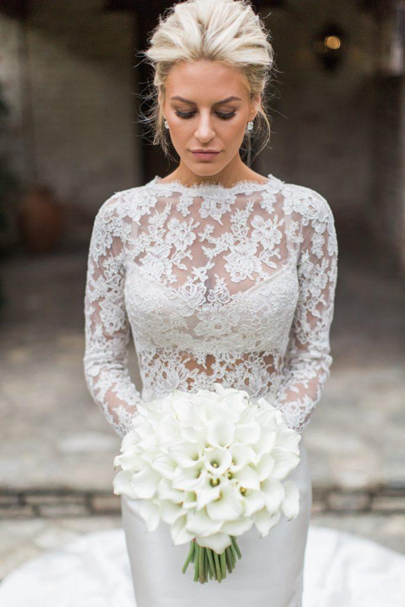 Cheap Lace Bridal Wraps Bateau Neck Buttons Back Long Sleeves Jackets For Wedding Dresses Bolero Jacket Plus Size Capes Wraps
