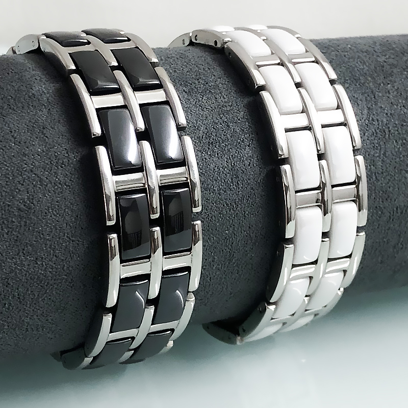 Double Row Black White Ceramic Hand Bracelets for Men Energy Health Benefit Hematite Magnetic Therapy Bangle Male Jewelry Gifts