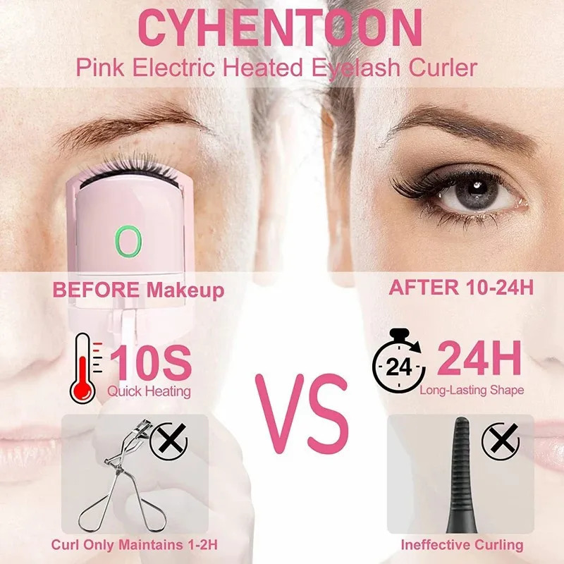 Heated Eyelash Curler Electric 2-Level Temperature Control Long-lasting Curling and Shaping Portable Rechargeable Eyelash Curler 240621
