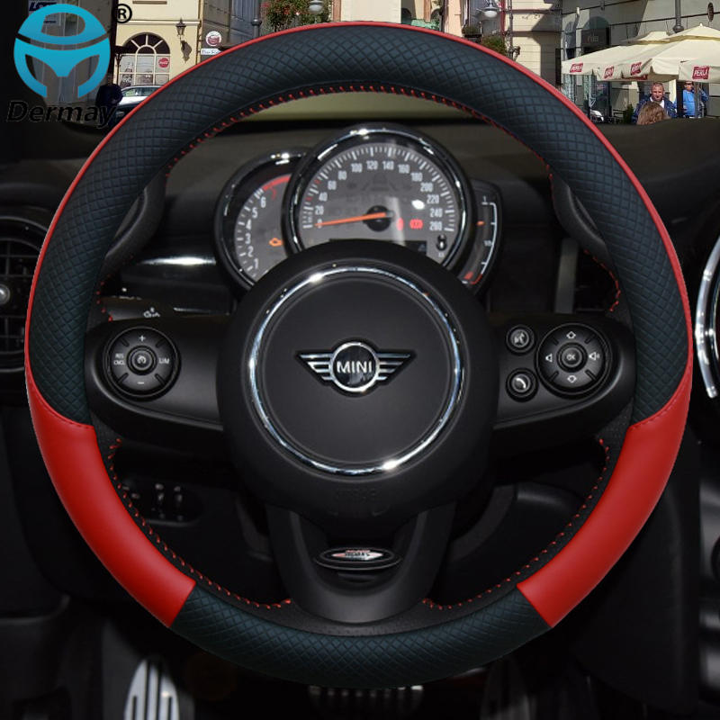 100% DERMAY Brand Leather Car Steering Wheel Cover for MINI Cooper R56 Clubman Countryman Clubvan Coupe Auto Accessories