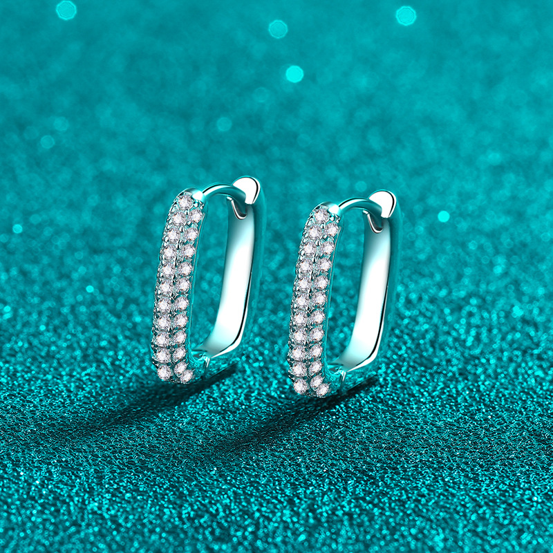 TBCYD 0.42cttw D Color Moissanite Hoop Earrings For Women S925 Silver Lab Diamond Square Hoops Classic Ear Buckles Party Jewelry