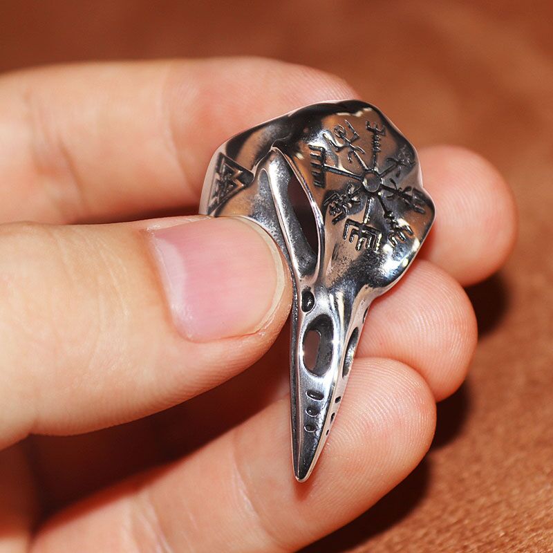 Retro Creative Compass Crow Animal Skull Beads Open Adjustable Ring Gothic Jewelry Accessories Gifts for Men and Women