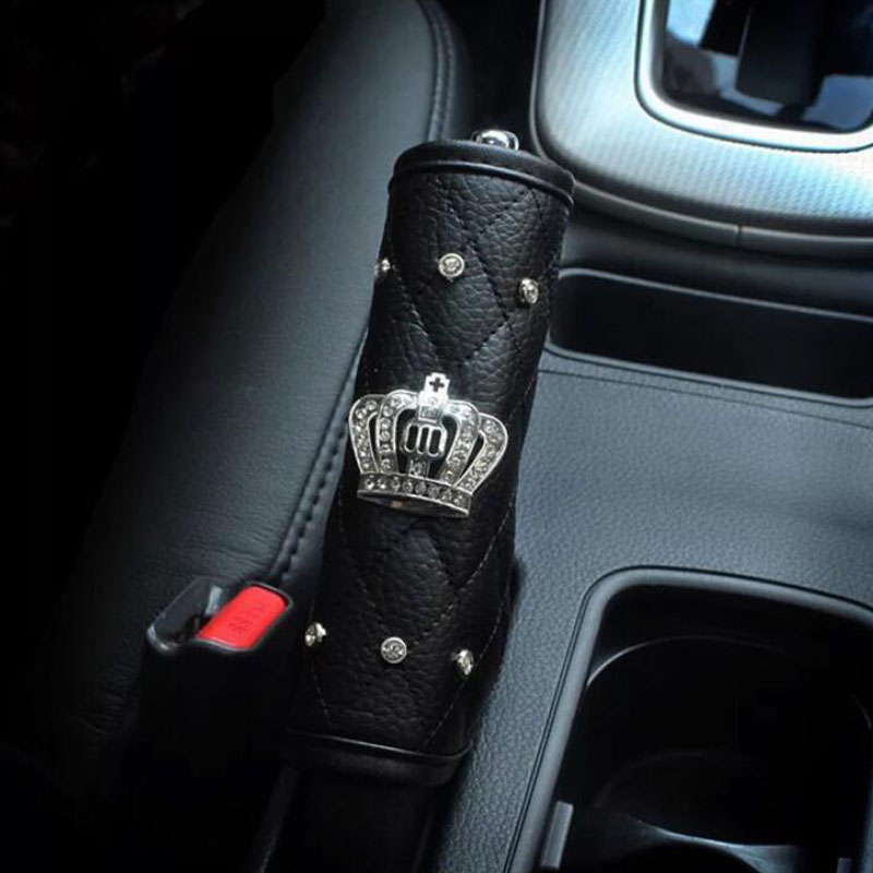 CDCOTN Car Seat Belt Cover Leather Seat Belt Shoulder Pad Crown Crystal Rhinestones Diamond Shifter Gear Cover Hand Brake Covers