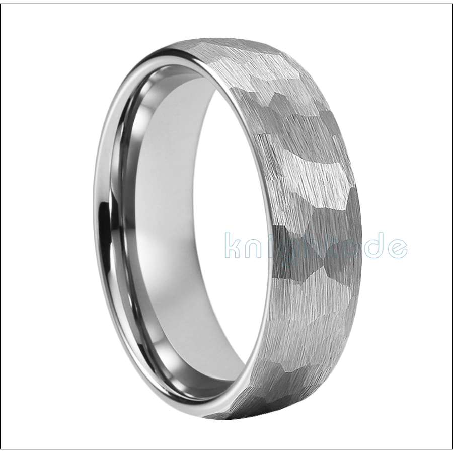 6mm 8mm Multi-Faceted Hammered Original Color Tungsten Carbide Wedding Band Couple Engagement Ring Gift Dome Brushed Comfort Fit